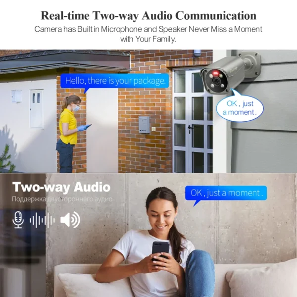 Câmera de Segurança Techage-POE, Ultra HD, Smart AI Face Detection, IP, P2P, Audio Record, Vigilância, Cor, Visão Noturna, 4K, 8MP - Imagem 4