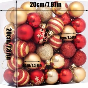 MEIZHUD Pacote com 50 enfeites clássicos de bola de Natal – decoração redonda de plástico para pendurar em árvore, perfeito para casamento, noivado, dia dos namorados, dia de ação de graças, Natal, ano novo e muito mais – vermelho festivo e dourado sortido, 4 cm/1,57"