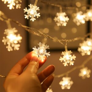 Luzes de corda de floco de neve de LED, luzes de fada de fio de cobre com lâmpadas LED brancas quentes, decoração festiva alimentada por bateria para atmosfera de festa ao ar livre, sem mudança de cor com componentes eletrônicos - sem baterias incluídas