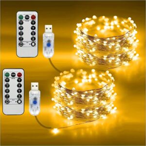 1pc USB Fairy String Lights, 20,12 metros 200LED 10,06 metros 100 LED 5,0 metros 50LED Mudando Luzes de Fio Prateado Com 8 Modos de Iluminação Controle Remoto Para Artesanato Quarto Teto Decoração de Natal, Luz de Fio de Cobre Multicolorido