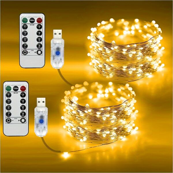 1pc USB Fairy String Lights, 20,12 metros 200LED 10,06 metros 100 LED 5,0 metros 50LED Mudando Luzes de Fio Prateado Com 8 Modos de Iluminação Controle Remoto Para Artesanato Quarto Teto Decoração de Natal, Luz de Fio de Cobre Multicolorido