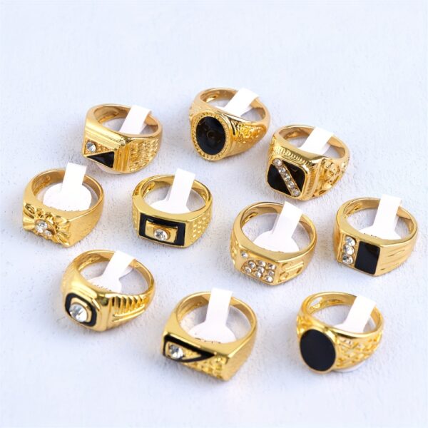 Pacote misto de 10 peças de anéis geométricos pretos com strass para homens e mulheres - perfeitos para uso diário e acessórios de festa - Imagem 8