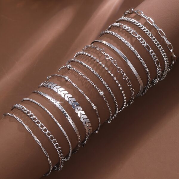 15 peças de pulseiras vintage elegantes com pingentes de coração e círculo, comprimento ajustável, perfeitas para uso diário e para presentear, adequadas para todas as estações - Imagem 5