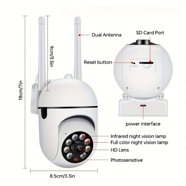Câmera de rede sem fio residencial, monitoramento interno e externo, visão noturna colorida, detecção de celular humanoide e alerta precoce, monitoramento 24 horas em tempo integral, conexão a qualquer hora e em qualquer lugar, proteção de segurança, bom assistente de limpeza - Imagem 3