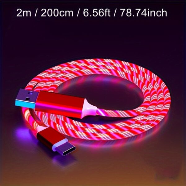 1pc USB Tipo C Cabo LED Brilhante Cabo de Carregamento 100.0cm/200.0cm Para Samsung/Xiaomi/Vivo/OPPO/Redmi E Mais Cabo Carregador USB C Smartphones - Imagem 15