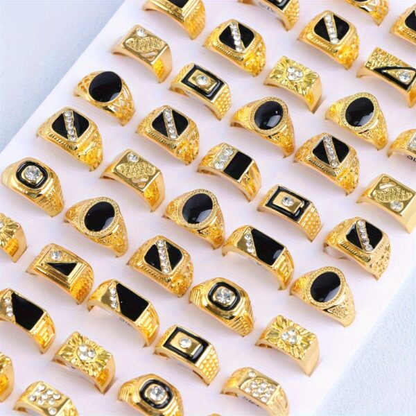 Pacote misto de 10 peças de anéis geométricos pretos com strass para homens e mulheres - perfeitos para uso diário e acessórios de festa - Imagem 4