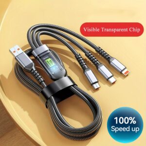 Cabo de carregamento rápido USB para micro tipo C 3 em 1 100 W 5 A para iPhone 14 13, Samsung, Xiaomi
