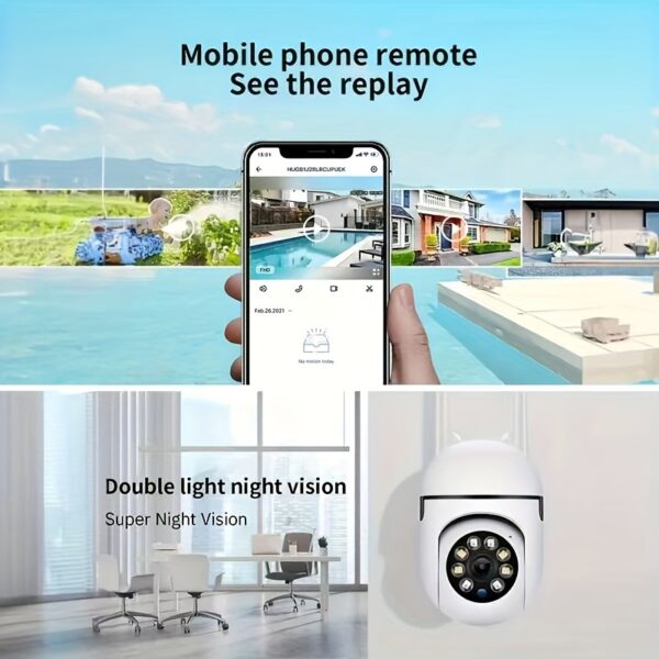 Câmera de rede sem fio residencial, monitoramento interno e externo, visão noturna colorida, detecção de celular humanoide e alerta precoce, monitoramento 24 horas em tempo integral, conexão a qualquer hora e em qualquer lugar, proteção de segurança, bom assistente de limpeza - Imagem 5