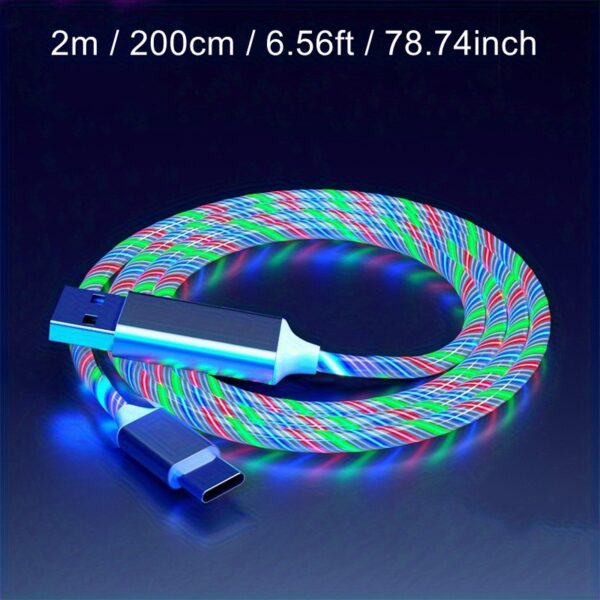 1pc USB Tipo C Cabo LED Brilhante Cabo de Carregamento 100.0cm/200.0cm Para Samsung/Xiaomi/Vivo/OPPO/Redmi E Mais Cabo Carregador USB C Smartphones - Imagem 13