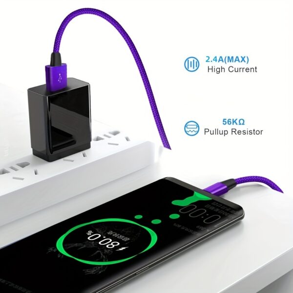 Cabo de carregamento USB-A para USB-C trançado de nylon Tzlrxl, carregamento rápido PD 66 W, compatível com MacBook Pro/Air, iPad Pro/Air, Pixel, Switch, Dell - USB Power Delivery, transferência de dados de alta velocidade, acabamento redondo brilhante, macho para macho, sem bateria, 100,58 cm/2 - Imagem 10