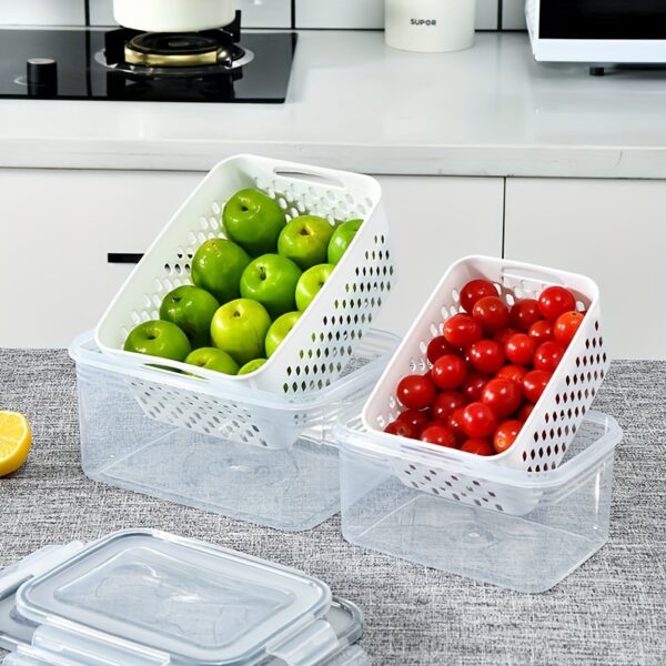 Conjunto de 9 peças de recipientes grandes à prova de vazamento para geladeira com escorredor removível - laváveis ​​na máquina de lavar louça, mantêm frutas, vegetais, frutas vermelhas e carnes frescas por mais tempo - Imagem 6