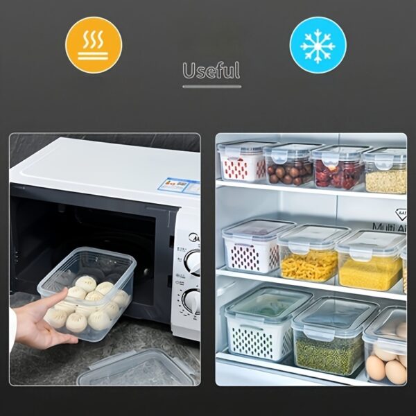 Conjunto de 9 peças de recipientes grandes à prova de vazamento para geladeira com escorredor removível - laváveis ​​na máquina de lavar louça, mantêm frutas, vegetais, frutas vermelhas e carnes frescas por mais tempo - Imagem 9