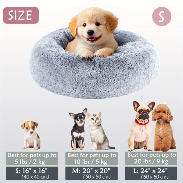 Cama calmante para cães e gatos, Donut Cuddler Warming Cozy Soft Round Bed, Cama de pelúcia macia e fofa com pelo sintético para cães e gatos pequenos, médios e grandes (40,64 cm/50,8 cm/60,96 cm/71,12 cm/78,74 cm/99,06 cm) - Imagem 3