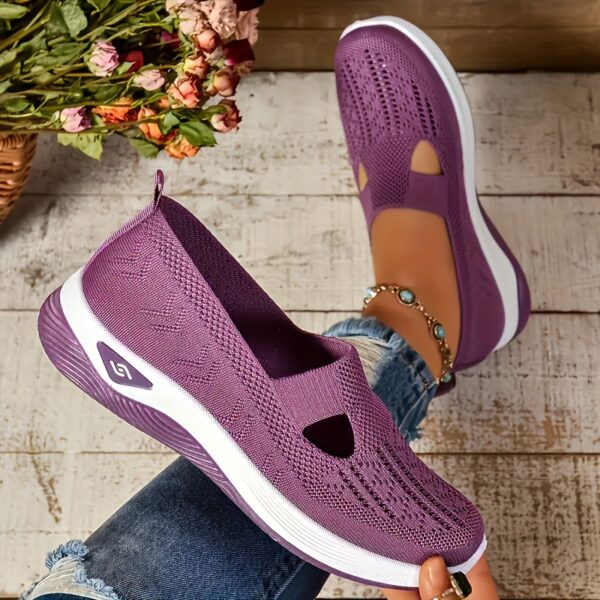 Tênis femininos respiráveis ​​sem cadarço - Sapatos leves e confortáveis ​​para caminhada com sola de borracha para todas as estações - Imagem 4