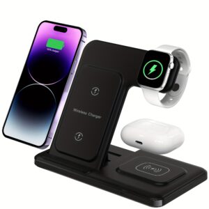 Estação de carregamento rápido 3 em 1, suporte de carregador sem fio dobrável para iPhone 15/14/13/12/11/Pro/Max/Mini/8/Plus/X/XR/XS/X/SE, para iWatch Ultra/Ultra2/9/8/7/6/5/4/3/2/1 /SE, para Airpods 3/2/Pro/Pro2