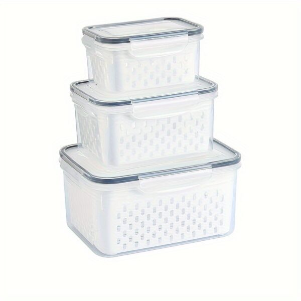 Conjunto de 9 peças de recipientes grandes à prova de vazamento para geladeira com escorredor removível - laváveis ​​na máquina de lavar louça, mantêm frutas, vegetais, frutas vermelhas e carnes frescas por mais tempo - Imagem 5