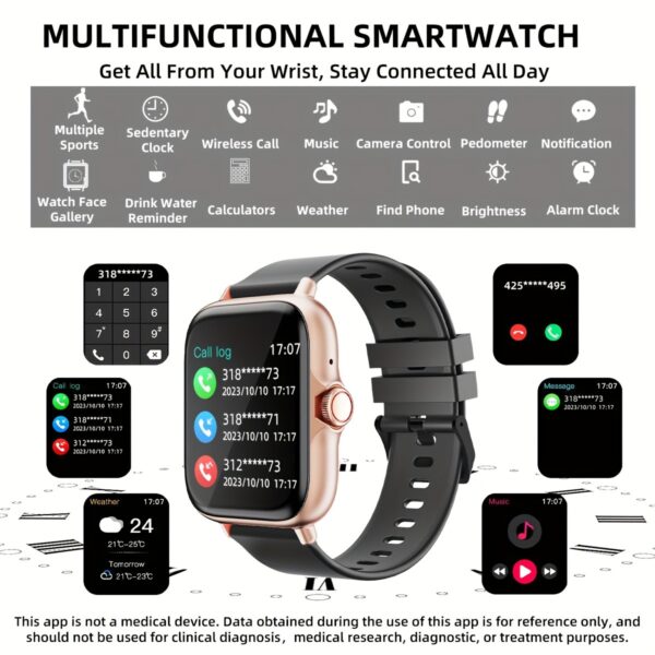 Relógio inteligente esportivo multifuncional para homens e mulheres, tela sensível ao toque de 4,65 cm com chamadas e mensagens sem fio, pedômetro, compatível com Android, estilo casual, ideia de presente - Imagem 2